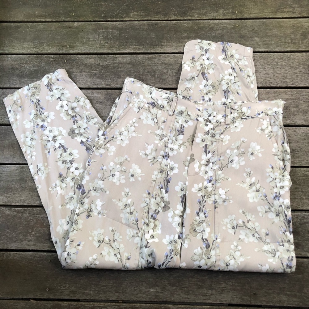 Club Monaco satin floral trousers straight leg